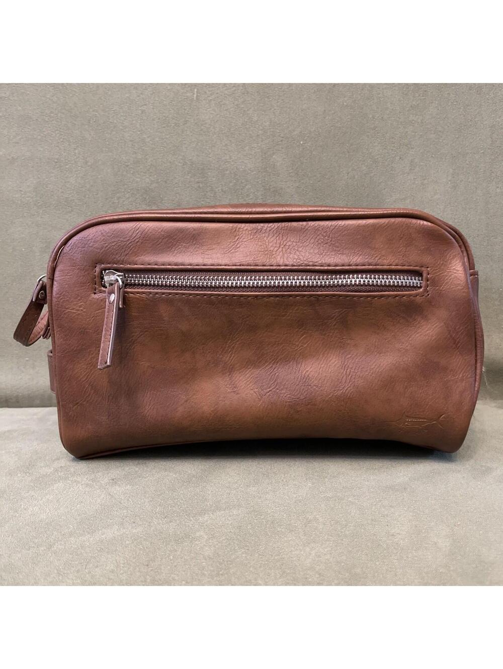 T Harris Dopp Travel Toiletry Bag Tan Faux Leather